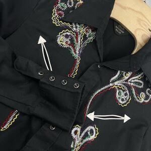 Vintage SEARS Western Wear Pearl Snap Embroidered Shirt Large 16 - 16 1/2